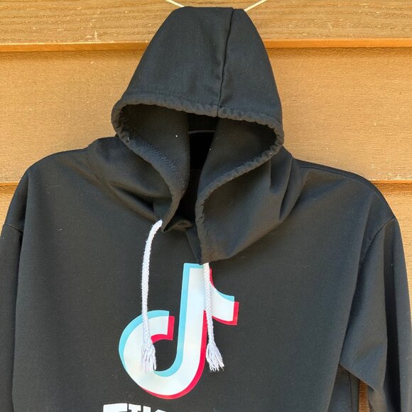 TikTok Logo Black Hoodie Cropped Cute Cozy Size M - Picture 2 of 12